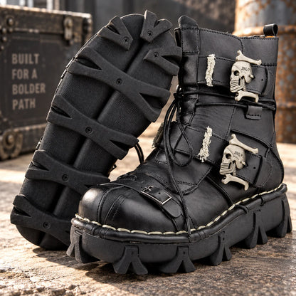 Boots Leather Lace & Dual Buckle Rubber Lug Sole