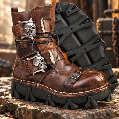 Boots Leather Lace & Dual Buckle Rubber Lug Sole