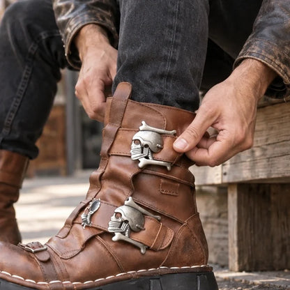 Boots Leather Lace & Dual Buckle Rubber Lug Sole