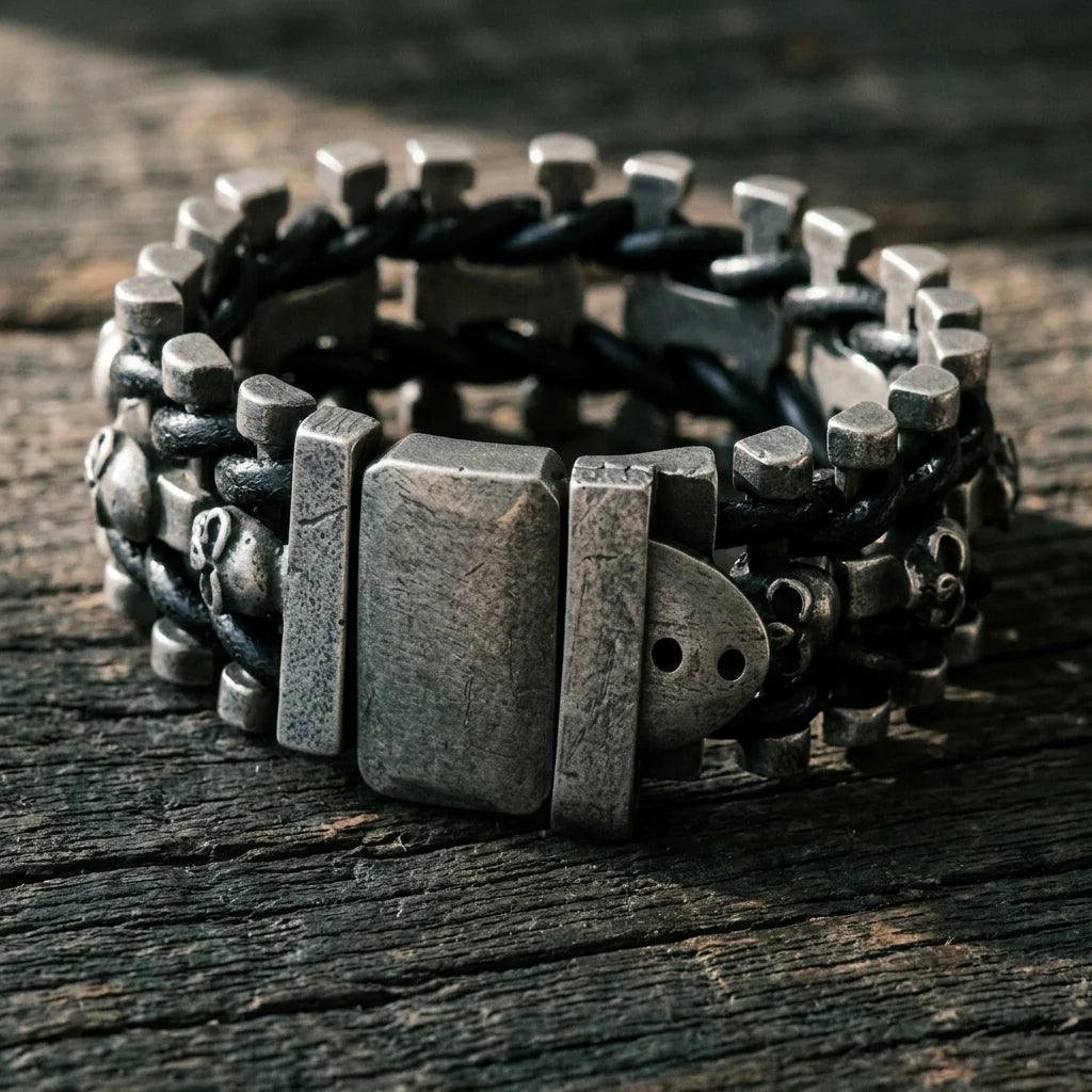 Bracelet Solid Stainless Steel Skull Link Adjustable Buckle