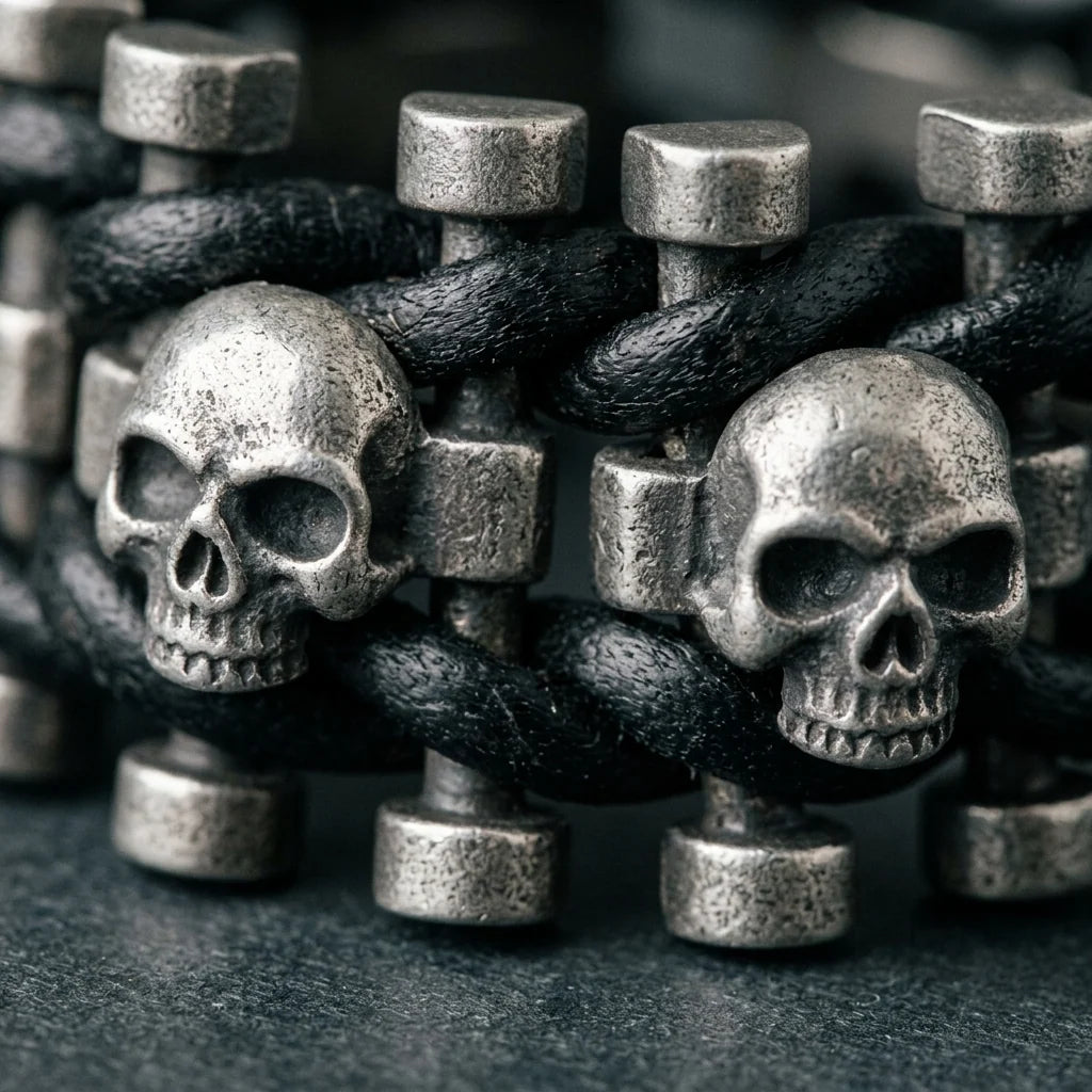 Bracelet Solid Stainless Steel Skull Link Adjustable Buckle