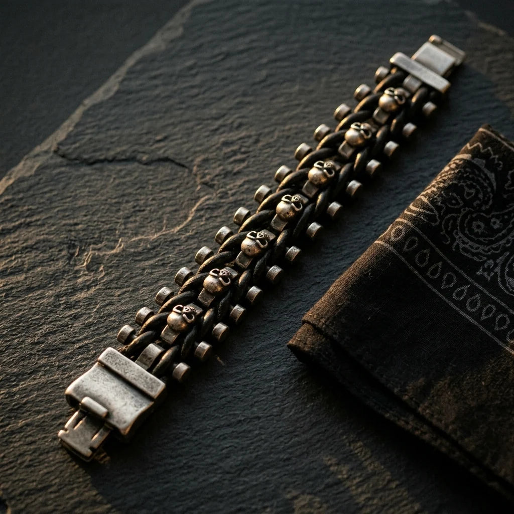 Bracelet Solid Stainless Steel Skull Link Adjustable Buckle