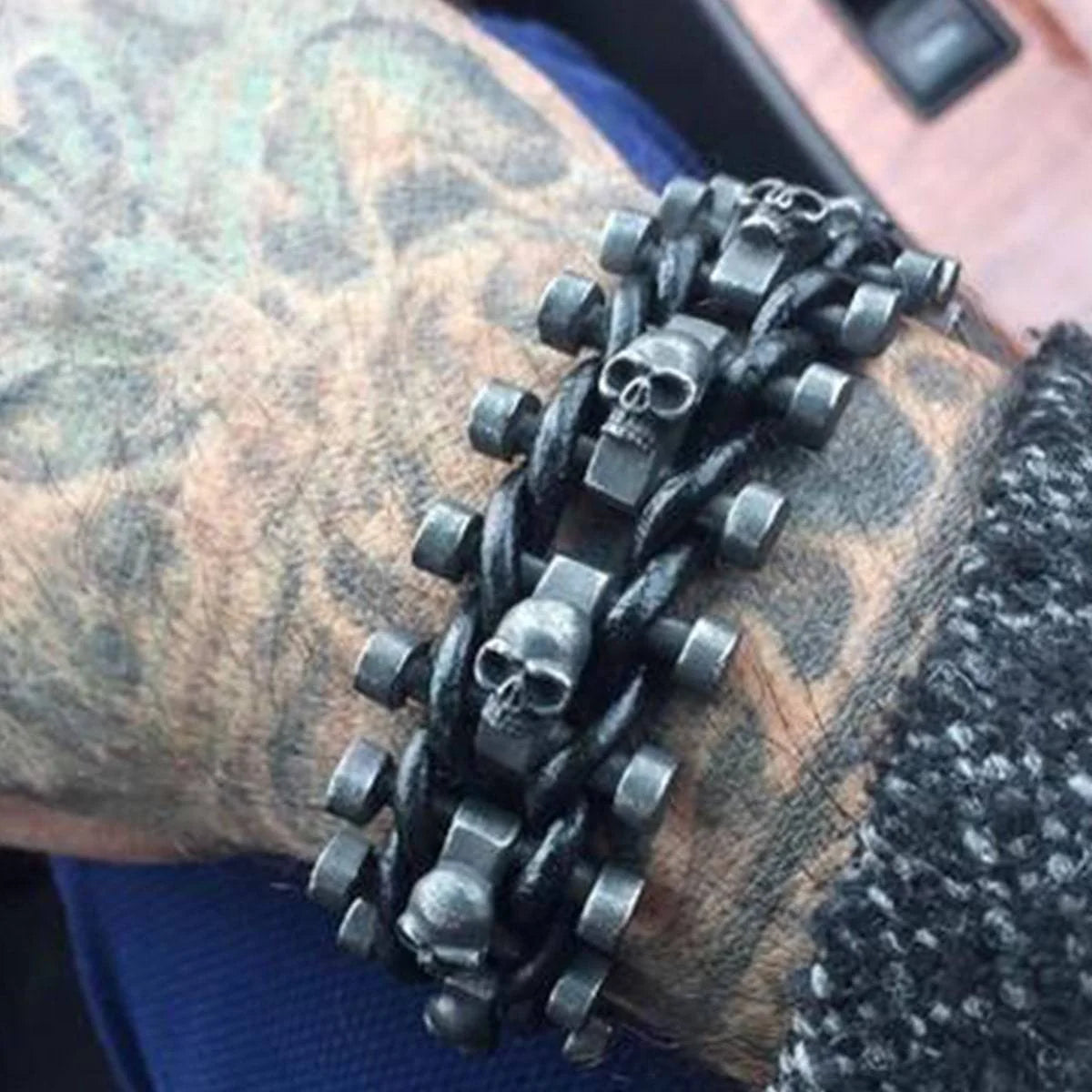 Bracelet Solid Stainless Steel Skull Link Adjustable Buckle