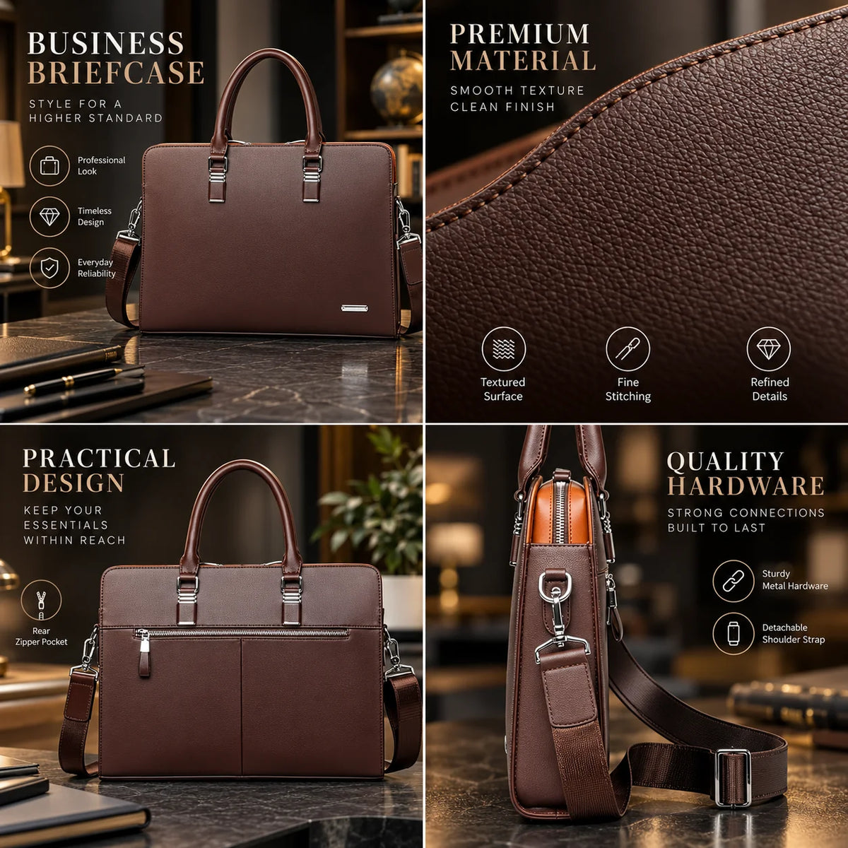 Briefcase Padded Laptop Sleeve Fits 15.6 Inch Removable Strap