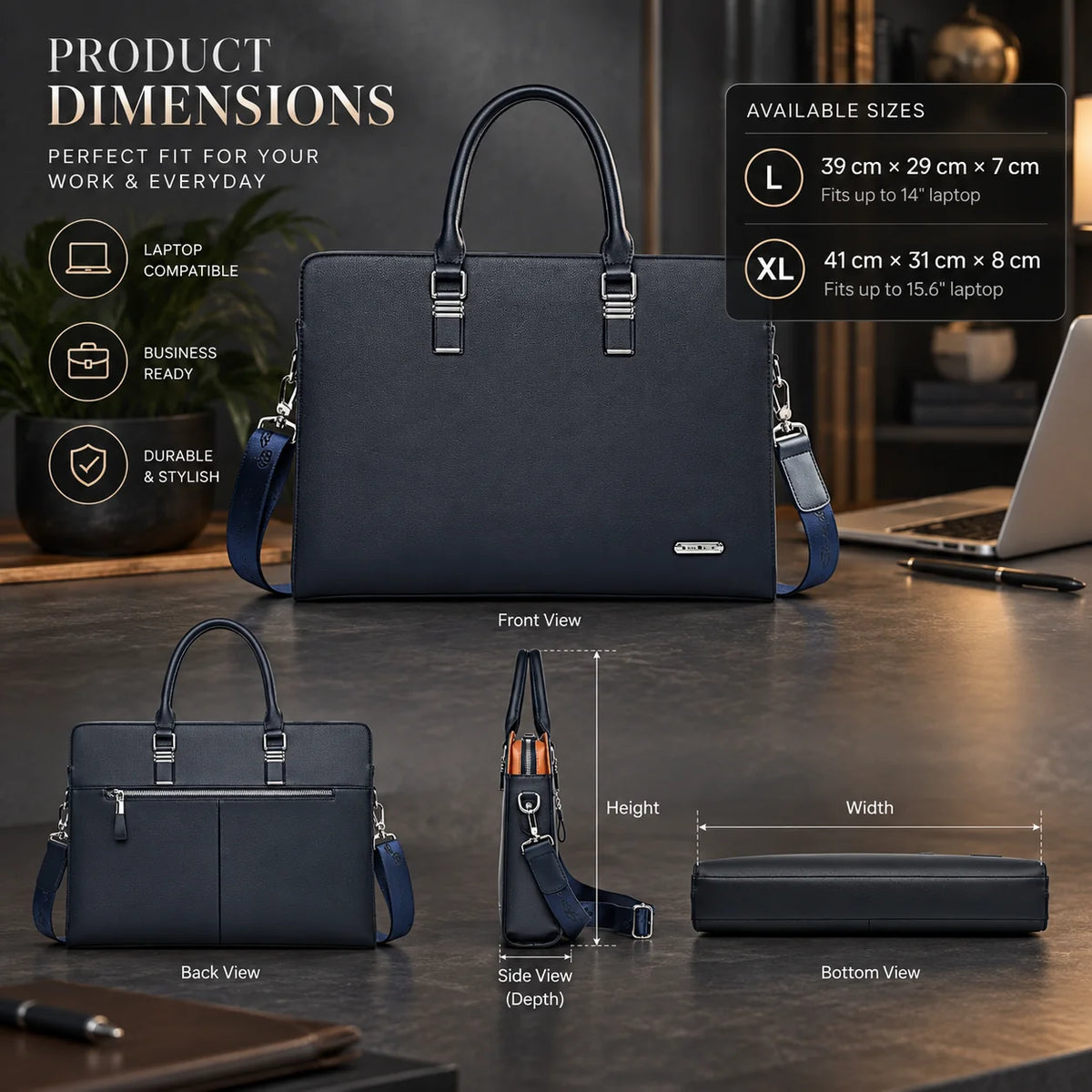 Briefcase Padded Laptop Sleeve Fits 15.6 Inch Removable Strap