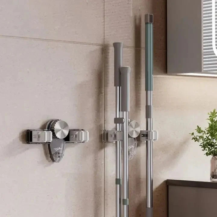 Broom and Mop Holder Suction Cup No-Drill Mount Water-Resistant