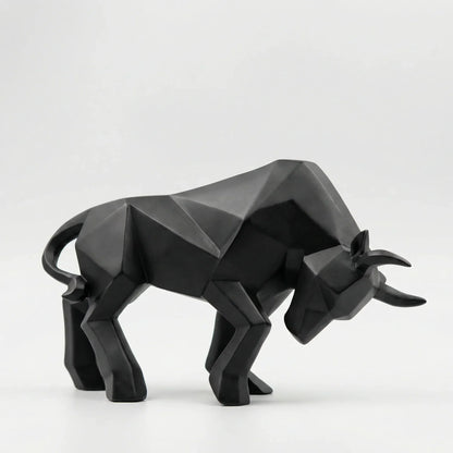Bull Sculpture Geometric Faceted Matte Finish & Dark Base