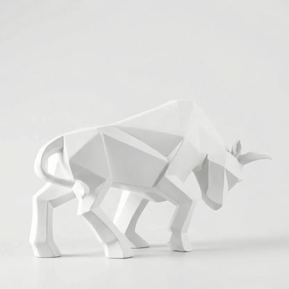 Bull Sculpture Geometric Faceted Matte Finish & Dark Base