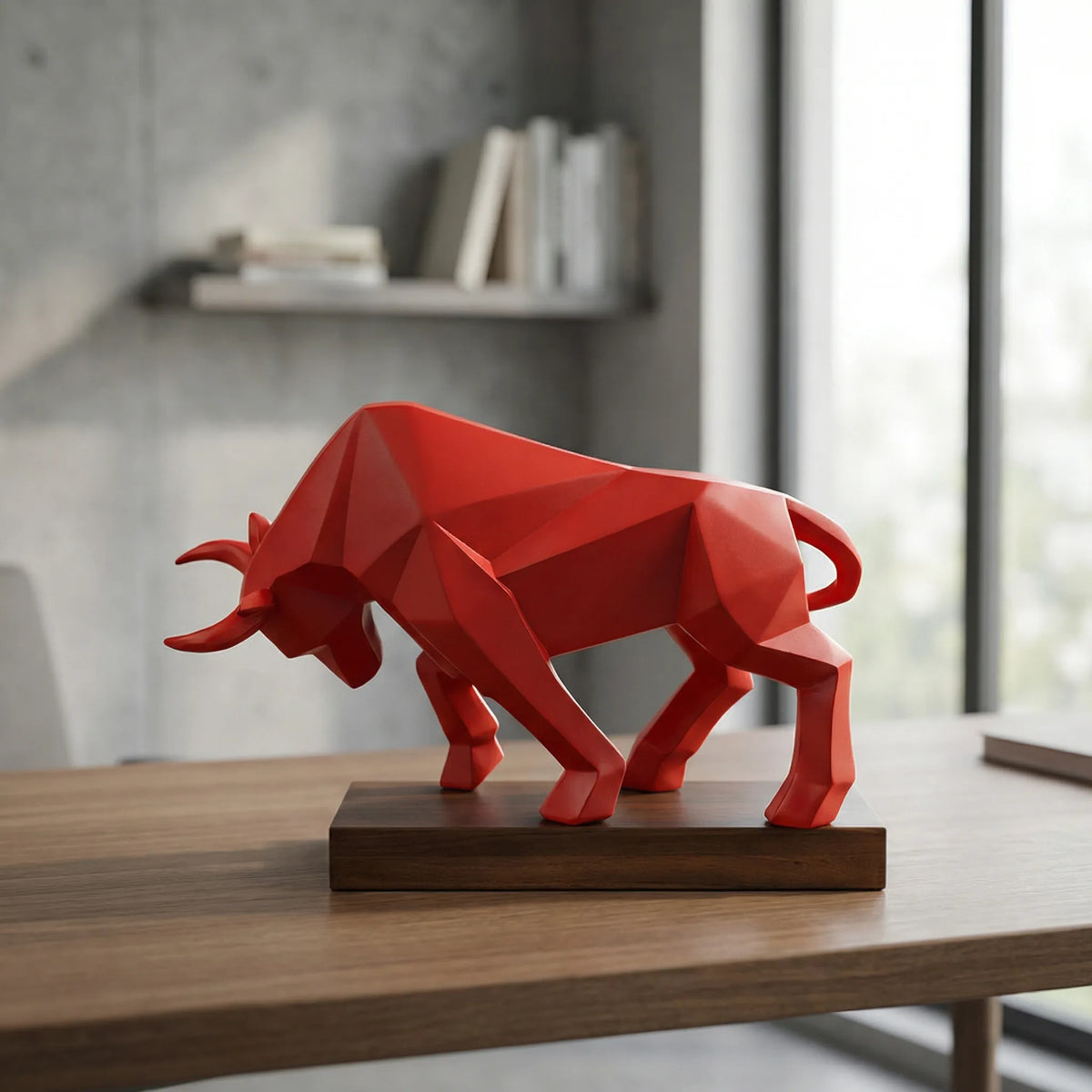 Bull Sculpture Geometric Faceted Matte Finish & Dark Base