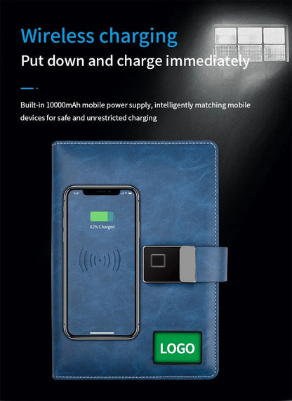 Business Notebook Wireless Charging Fingerprint Lock 10,000 mAh Battery