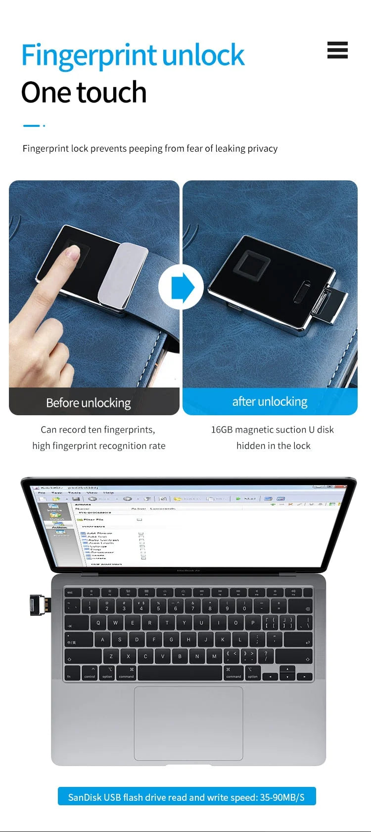 Business Notebook Wireless Charging Fingerprint Lock 10,000 mAh Battery