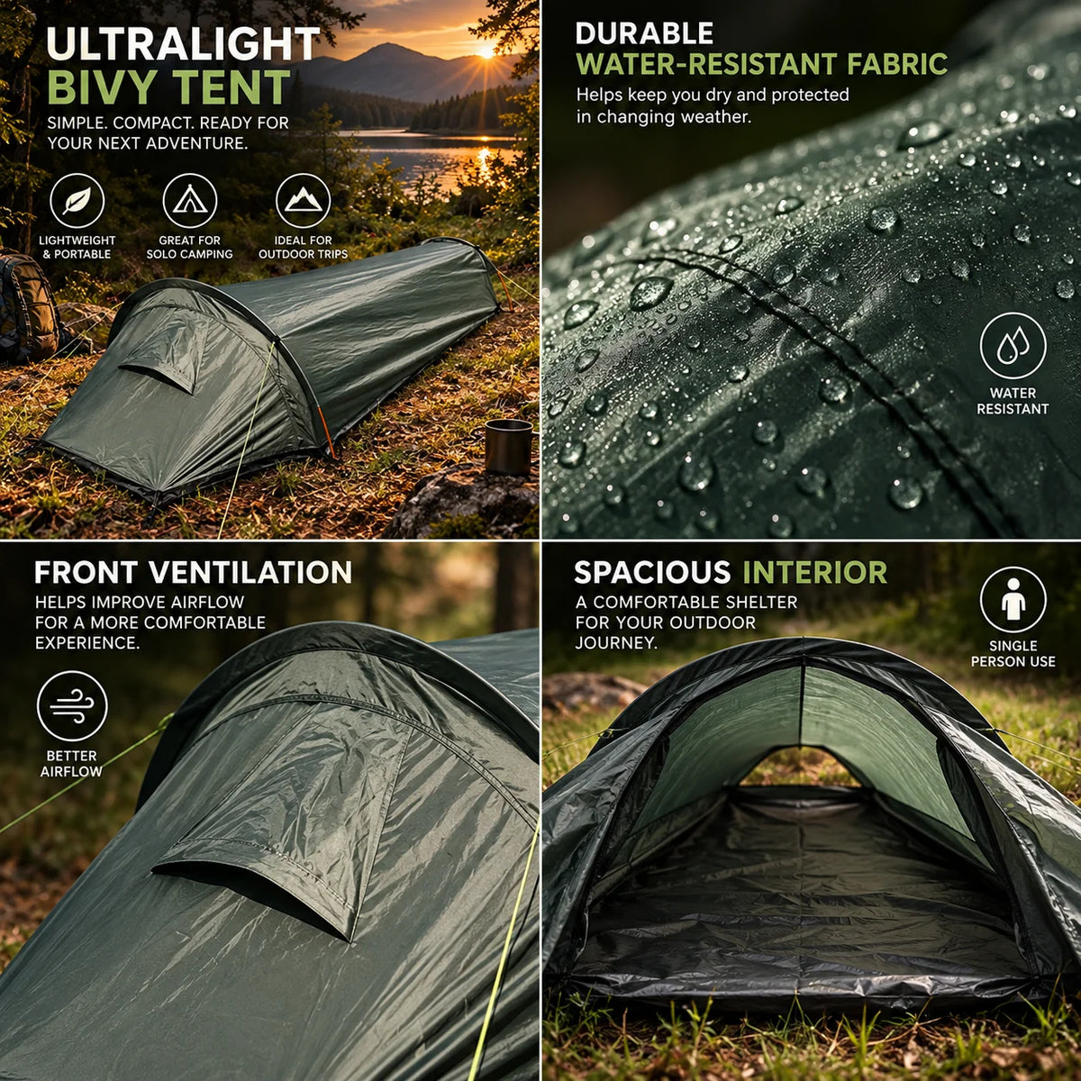 Camping Tent Single-Person Ultralight Mesh Ventilation & Reinforced Floor