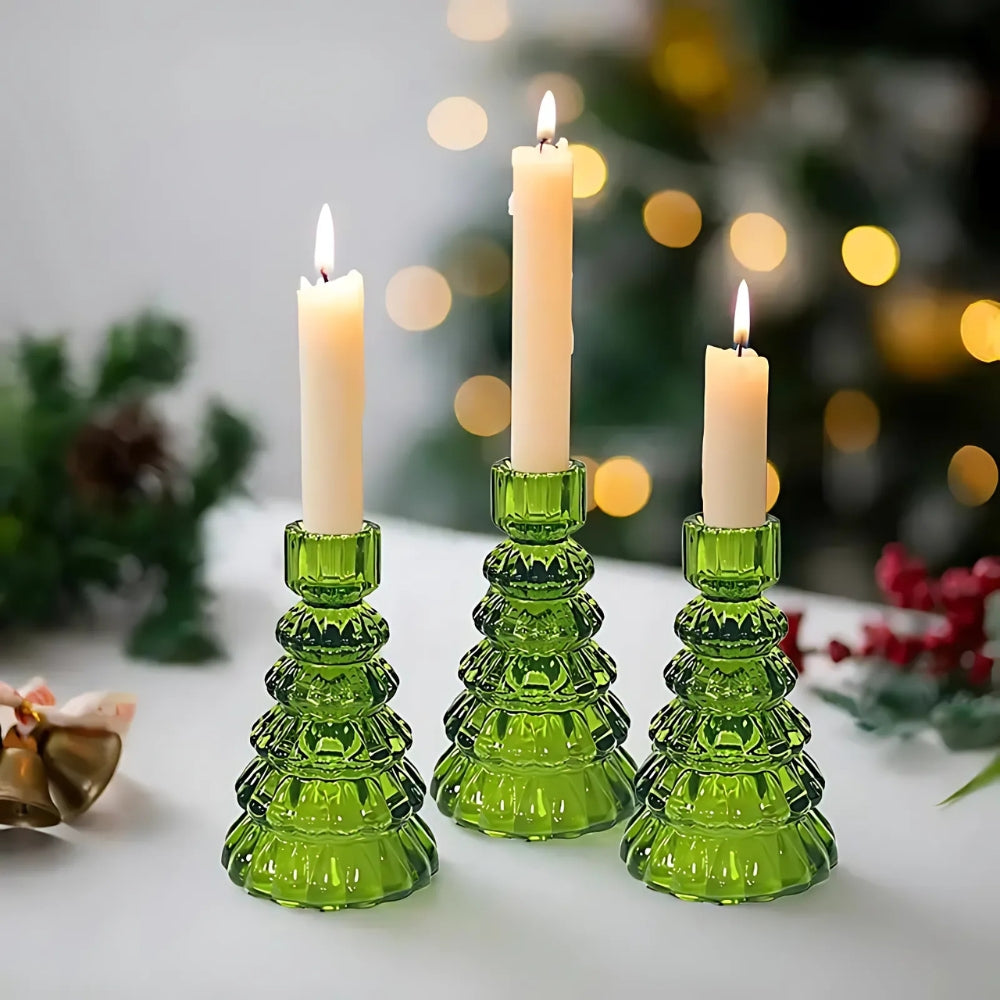 Candle Holder Set Tree-Shaped Glass 3-Piece