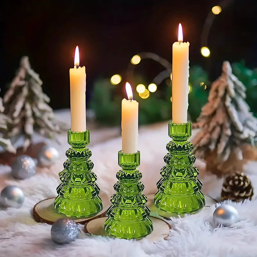 Candle Holder Set Tree-Shaped Glass 3-Piece