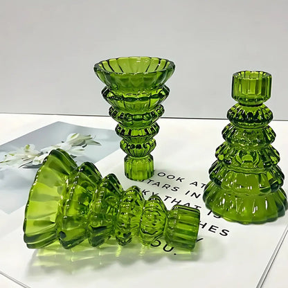Candle Holder Set Tree-Shaped Glass 3-Piece