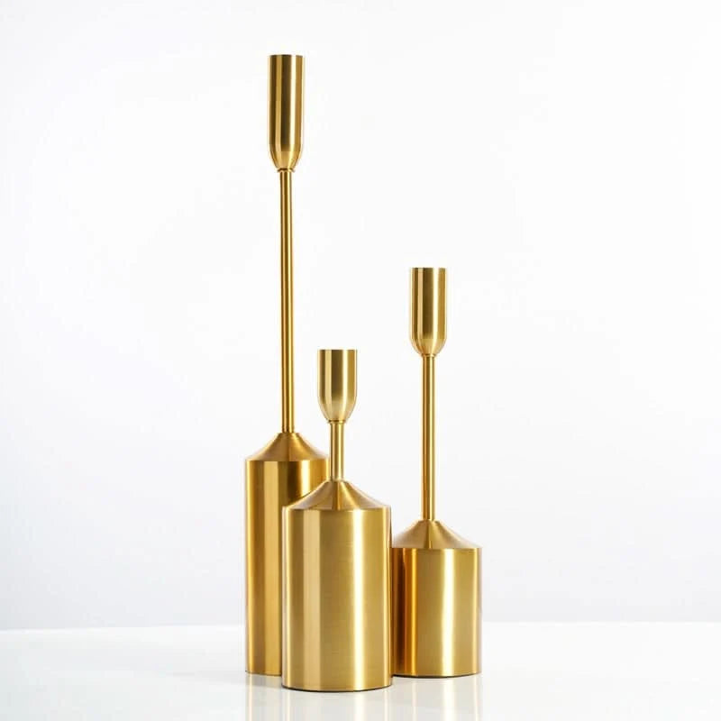 Candlestick Set Sculptural Gold Metal