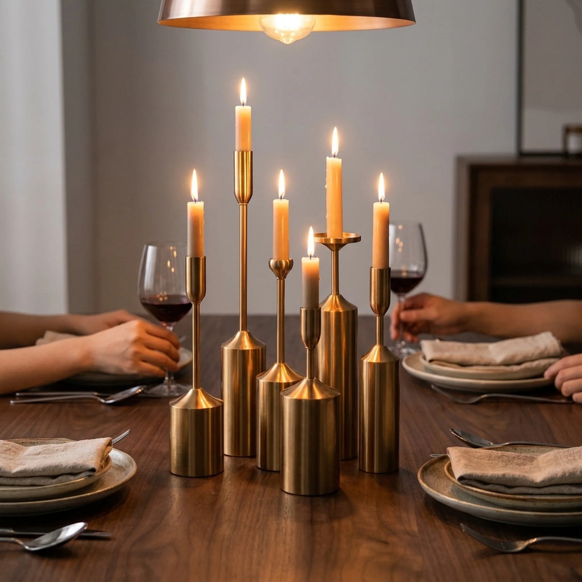 Candlestick Set Sculptural Gold Metal