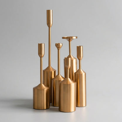 Candlestick Set Sculptural Gold Metal