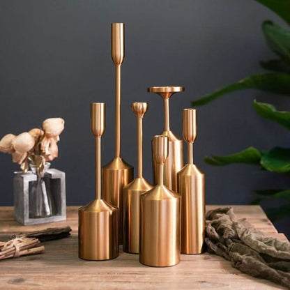 Candlestick Set Sculptural Gold Metal