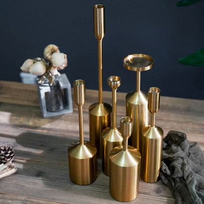 Candlestick Set Sculptural Gold Metal