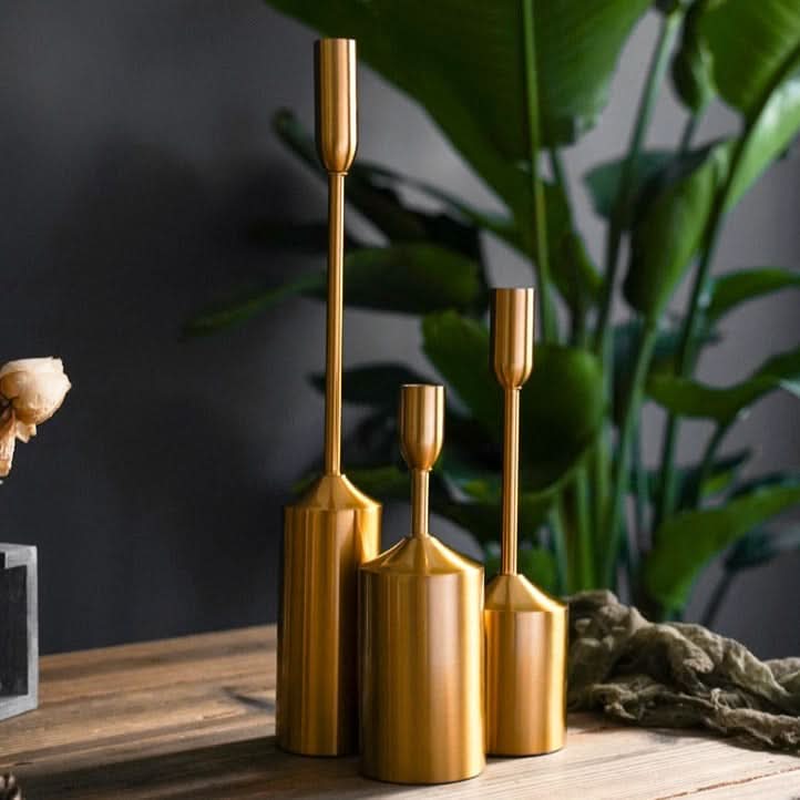 Candlestick Set Sculptural Gold Metal