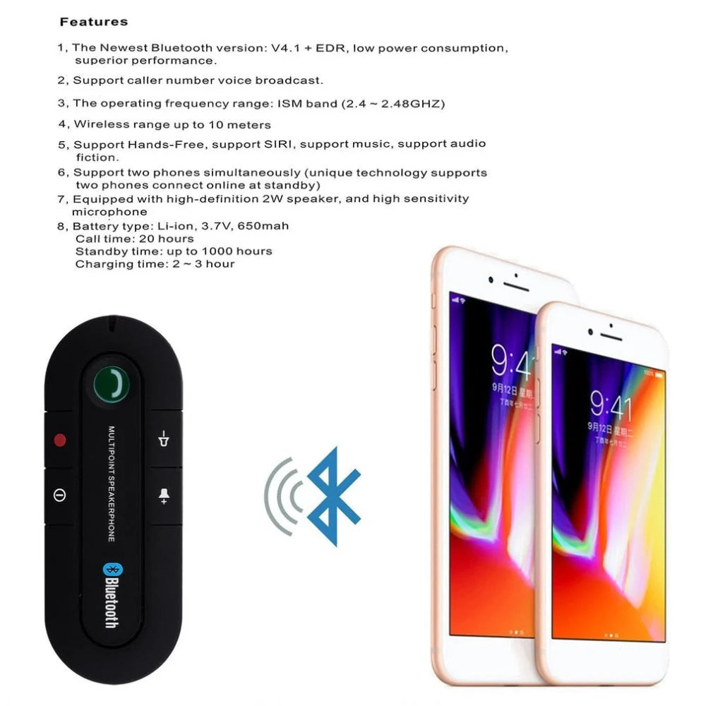 Car Bluetooth Handsfree Kit Magnetic Sun Visor Noise-Cancelling