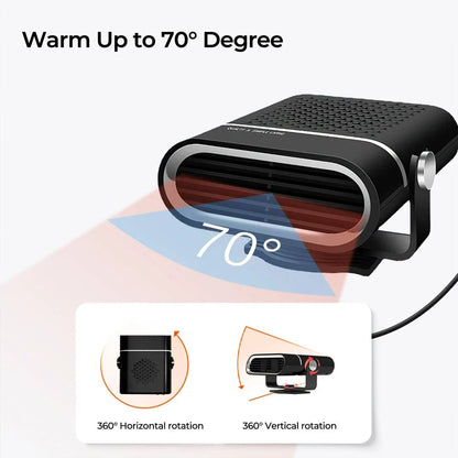 Car Heater 12V Plug-In Heat & Fan Modes Rapid 30-Second Warm-Up