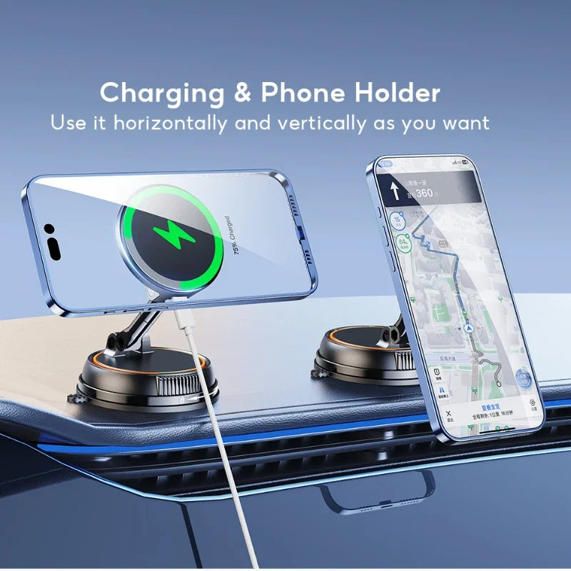Car Phone Holder 15W Magnetic Wireless Charging Strong Suction