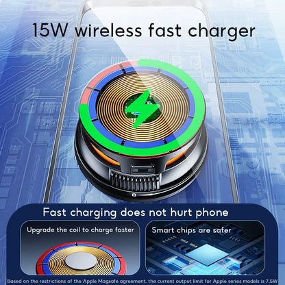 Car Phone Holder 15W Magnetic Wireless Charging Strong Suction