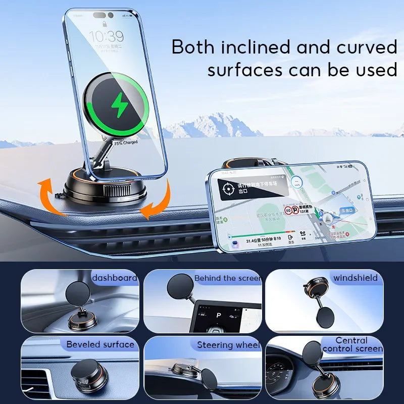 Car Phone Holder 15W Magnetic Wireless Charging Strong Suction