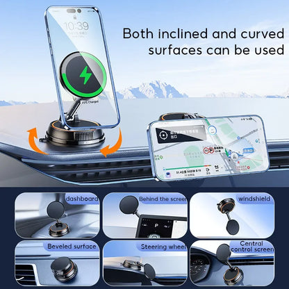 Car Phone Holder 15W Magnetic Wireless Charging Strong Suction