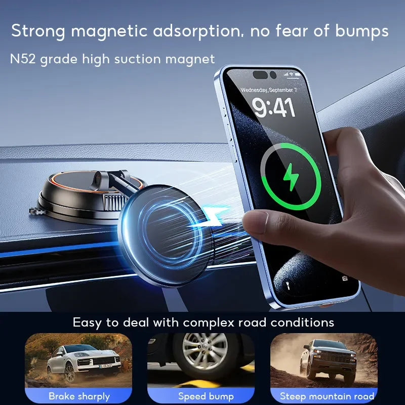 Car Phone Holder 15W Magnetic Wireless Charging Strong Suction