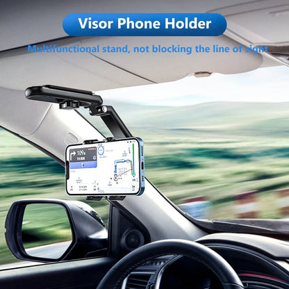 Car Phone Holder Rotating Sun Visor Clip Universal Smartphone Compatibility