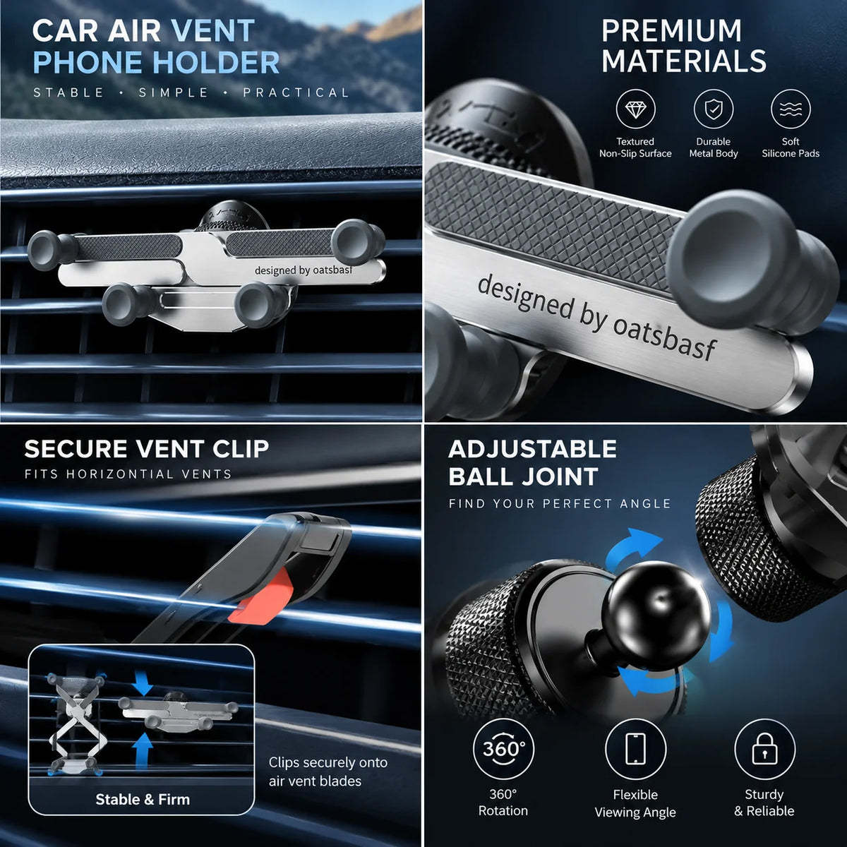 Car Phone Mount Folding 360 Degree Dual Mount