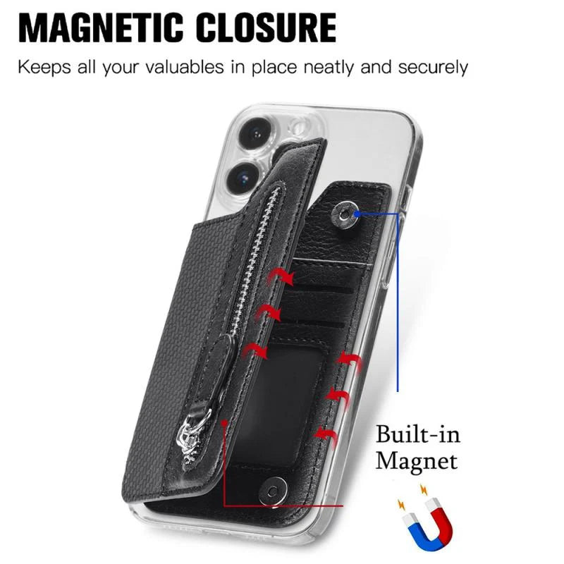 Card Wallet PU Leather RFID-Blocking Zipper & Magnetic Closure
