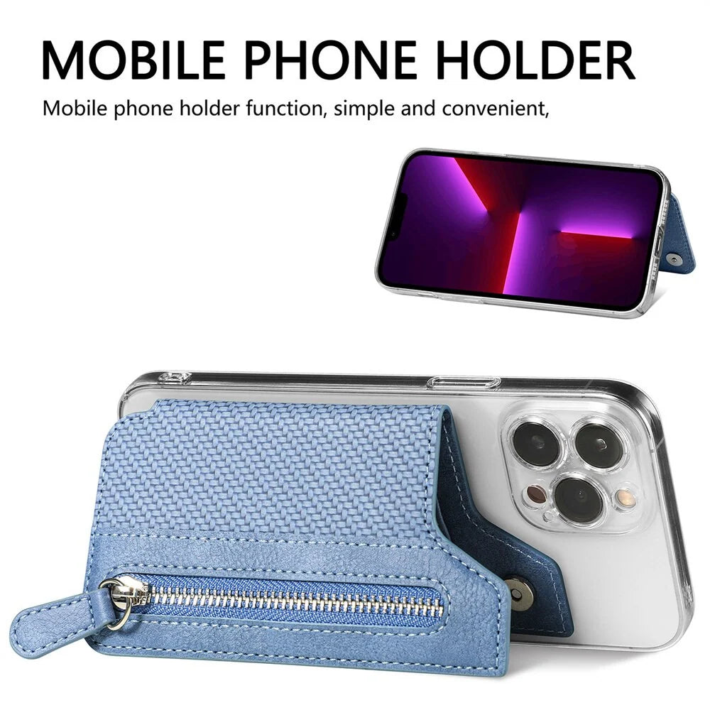 Card Wallet PU Leather RFID-Blocking Zipper & Magnetic Closure