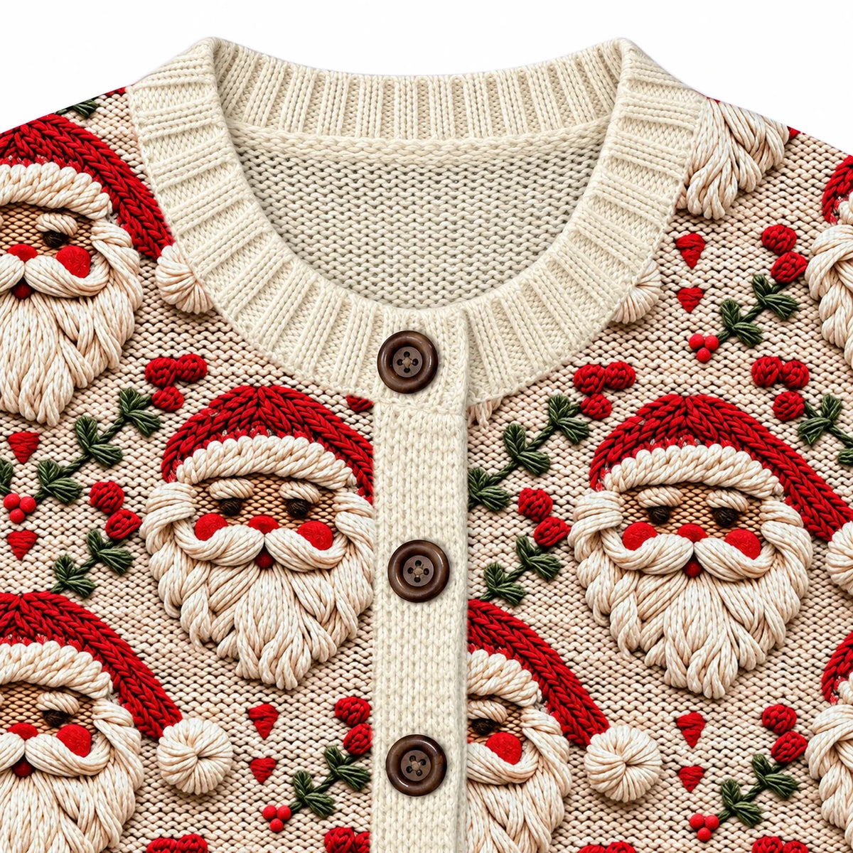 Cardigan Button-Front Soft Stretch Knit Holiday Print