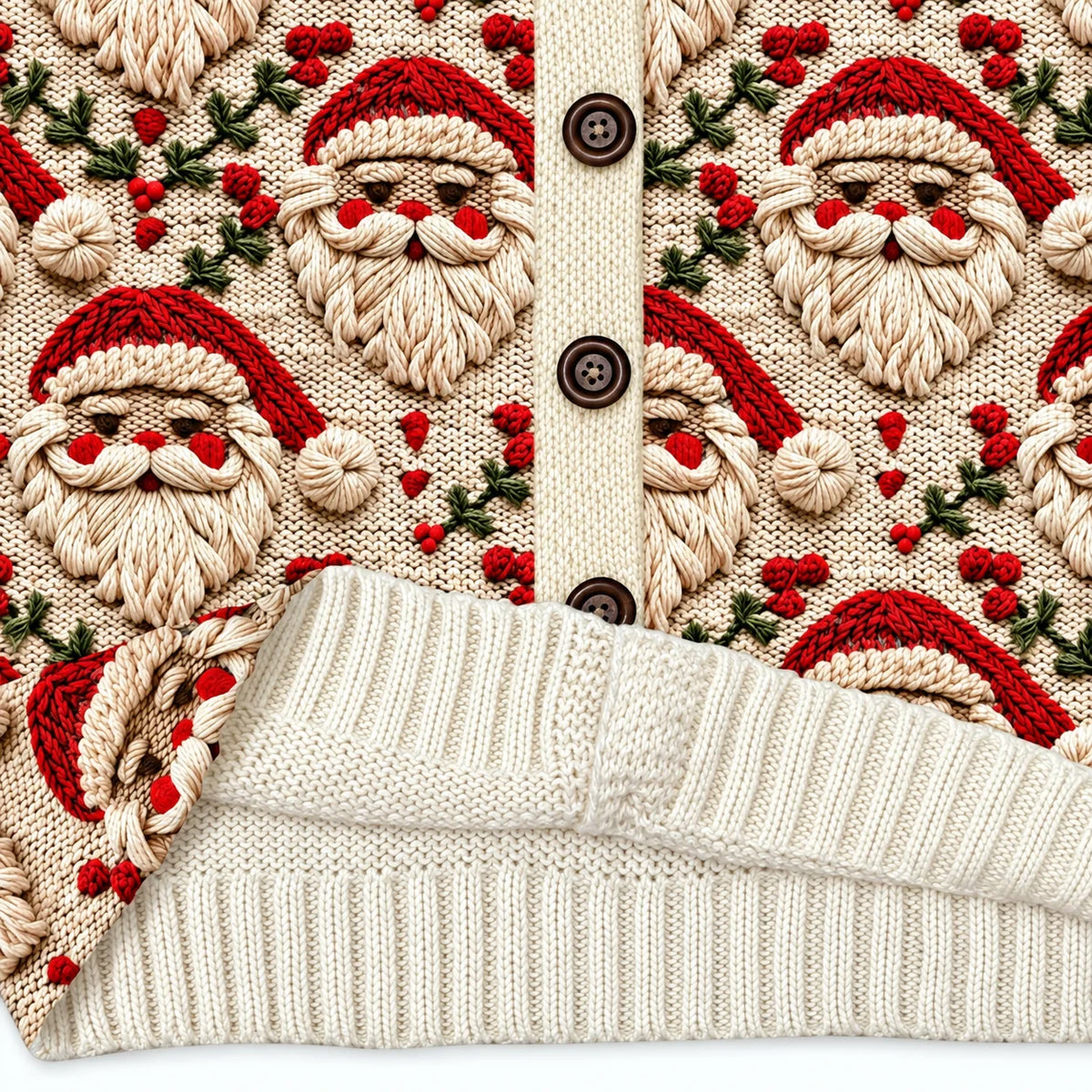 Cardigan Button-Front Soft Stretch Knit Holiday Print