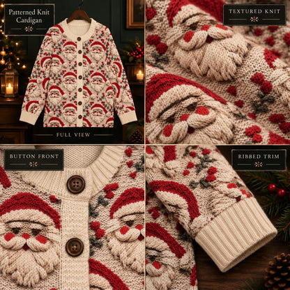 Cardigan Button-Front Soft Stretch Knit Holiday Print