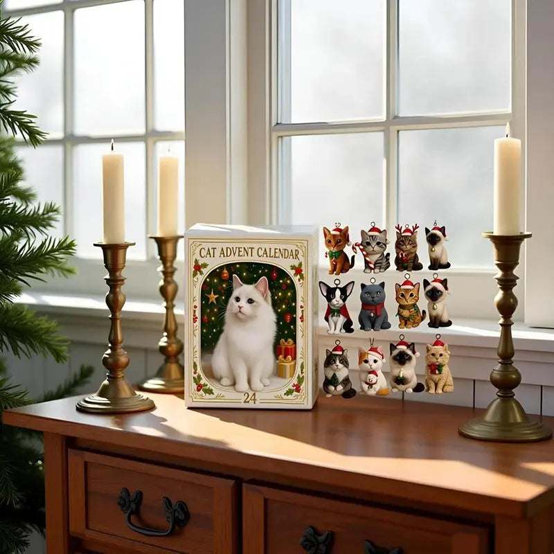 Cat Advent Calendar 24 Acrylic Figurines Numbered Box