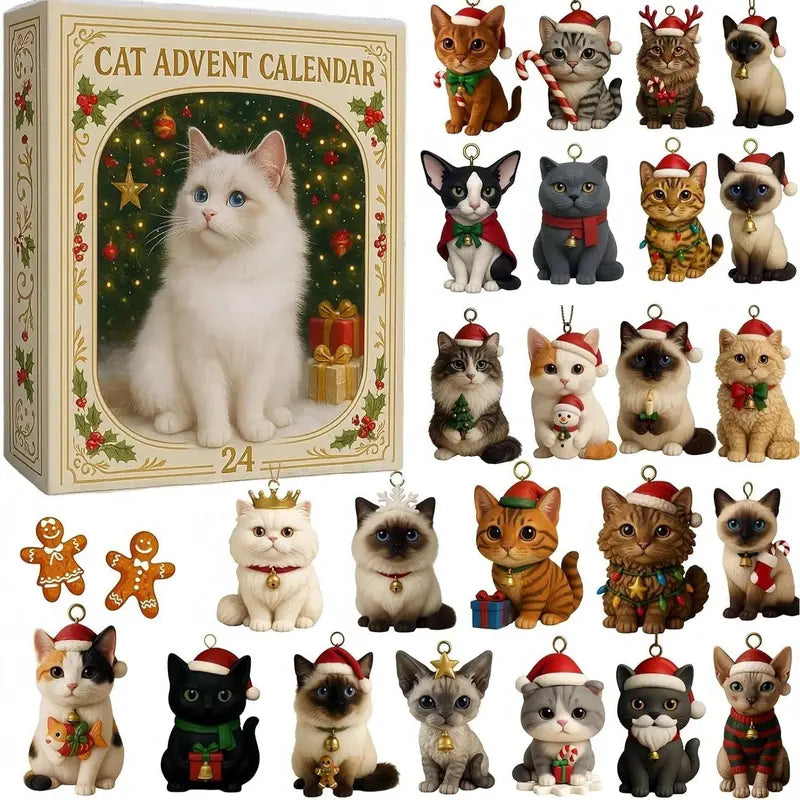 Cat Advent Calendar 24 Acrylic Figurines Numbered Box