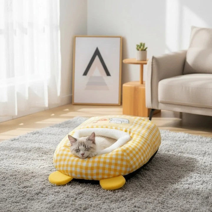 Cat Bed Semi-Enclosed Fleece Interior Non-Slip Base