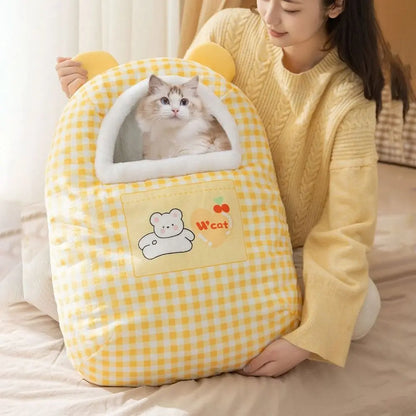 Cat Bed Semi-Enclosed Fleece Interior Non-Slip Base