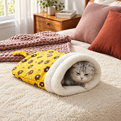 Cat Bed Semi-Enclosed Plush-Lined Machine Washable
