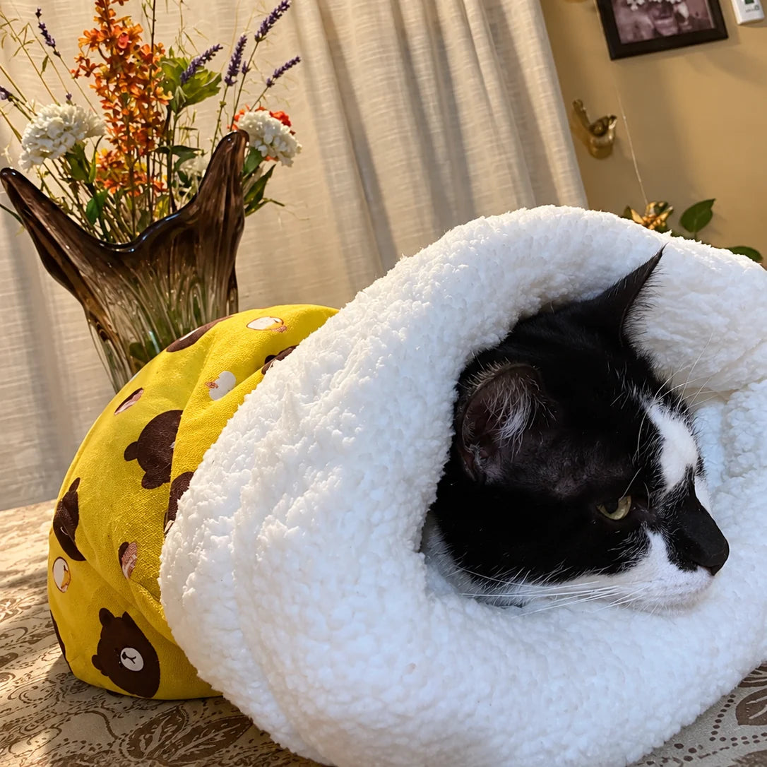 Cat Bed Semi-Enclosed Plush-Lined Machine Washable