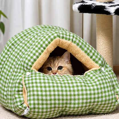 Cat Cave Bed Foldable Plush Interior & Washable Cover