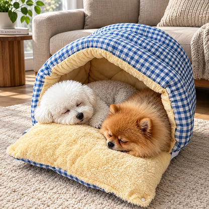 Cat Cave Bed Foldable Plush Interior & Washable Cover