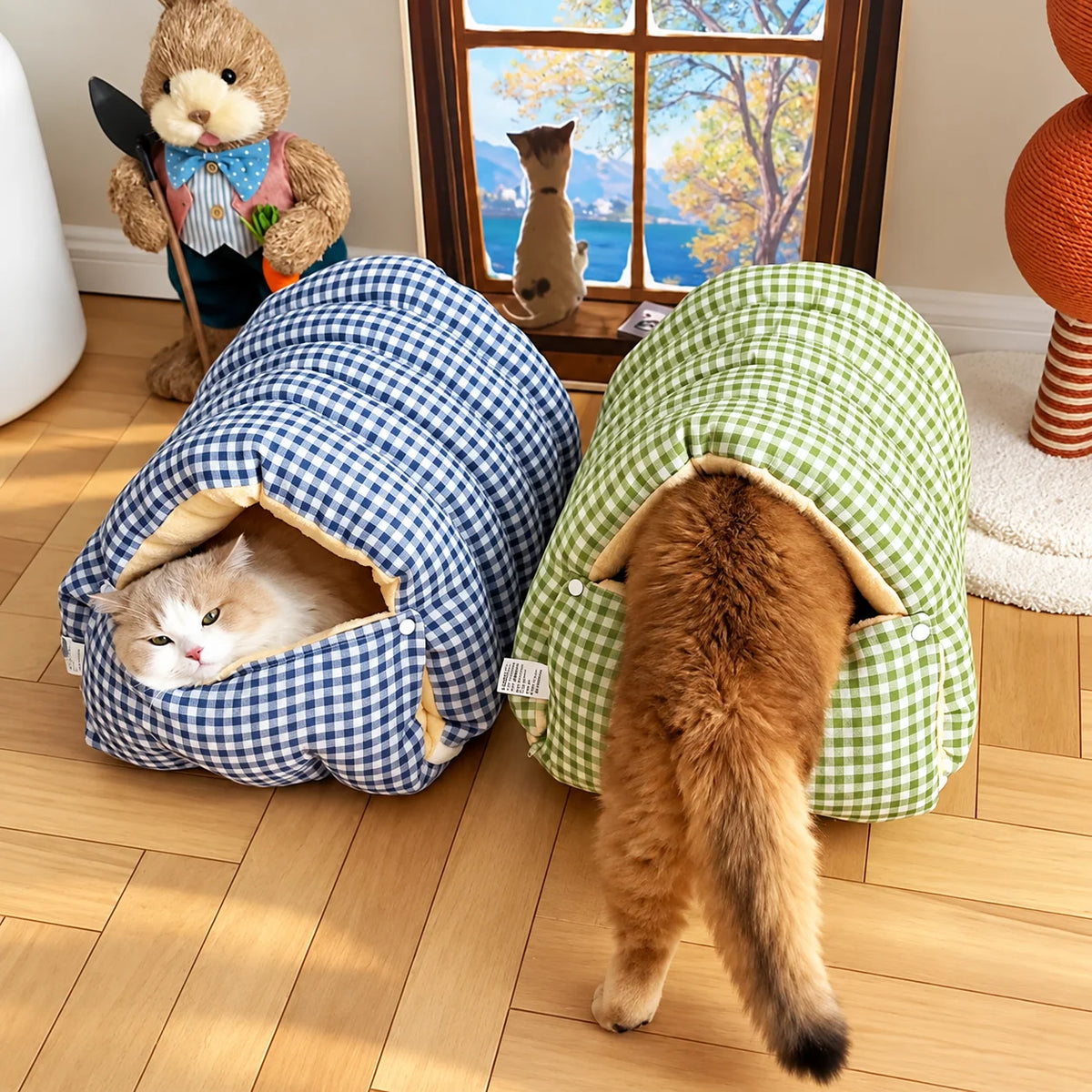 Cat Cave Bed Foldable Plush Interior & Washable Cover
