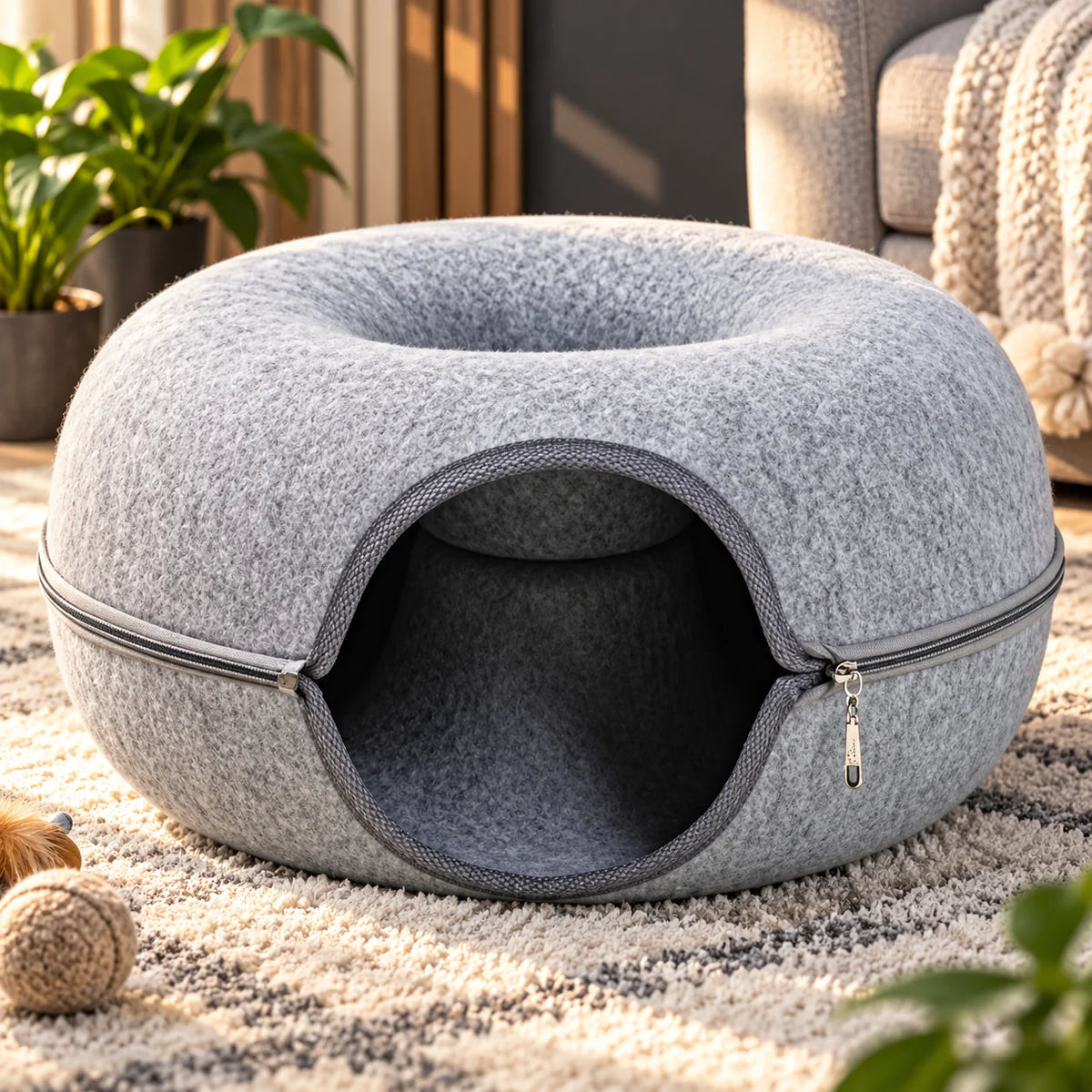 Cat Cave Bed Thick Felt Zip-On Top