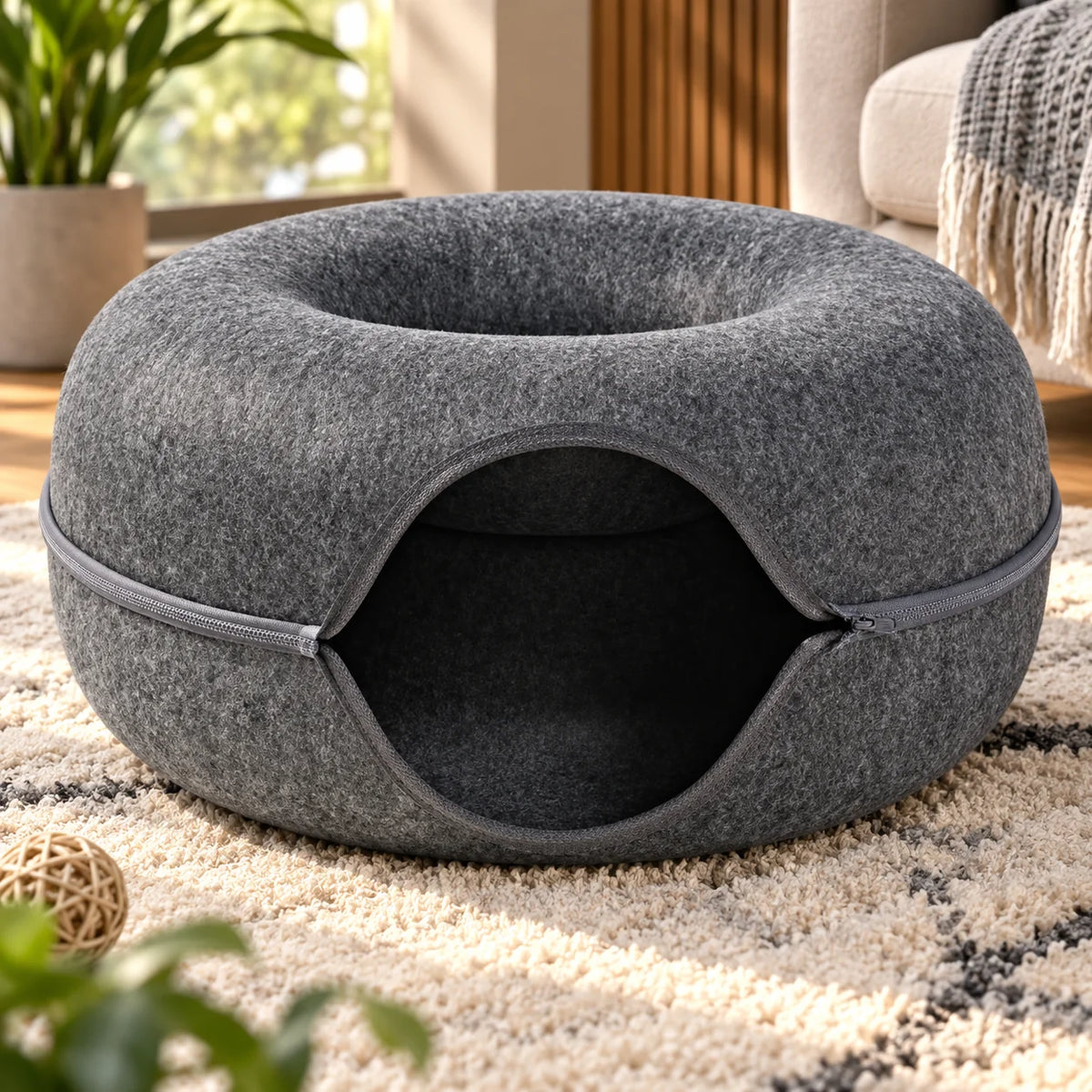 Cat Cave Bed Thick Felt Zip-On Top